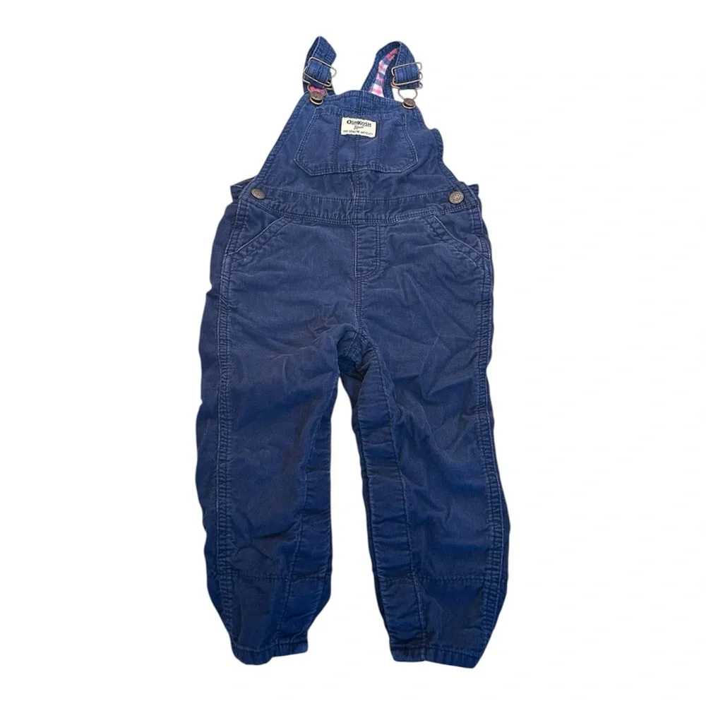 Oshkosh B'Gosh Blue Corduroy Pink Plaid Overalls Size 18-24 Months‎